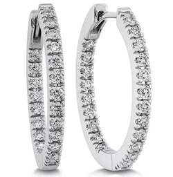 [CHHO21920188W72000] White Gold Oval In/Out Hoop Earrings With Round Diamonds Weighing 0.51cttw