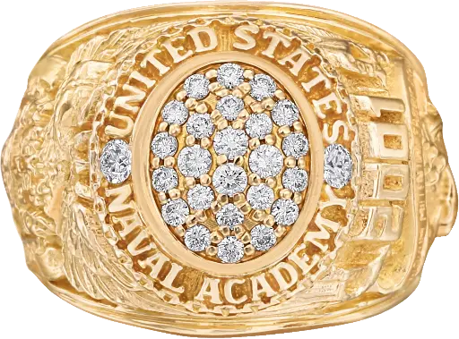 USNA Class Ring with Diamond Plug and Diamond Dividers