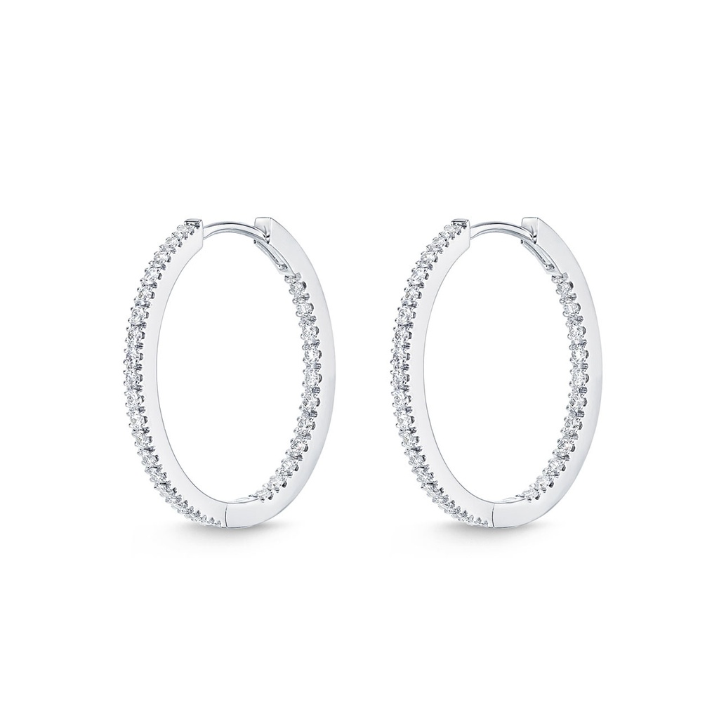 18Kt White Gold Diamond Huggie Hoop Earrings 0.72cttw