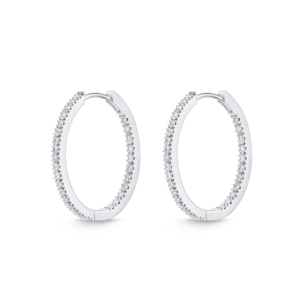 [CHHO22023218W72000] 18Kt White Gold Diamond Huggie Hoop Earrings 0.72cttw
