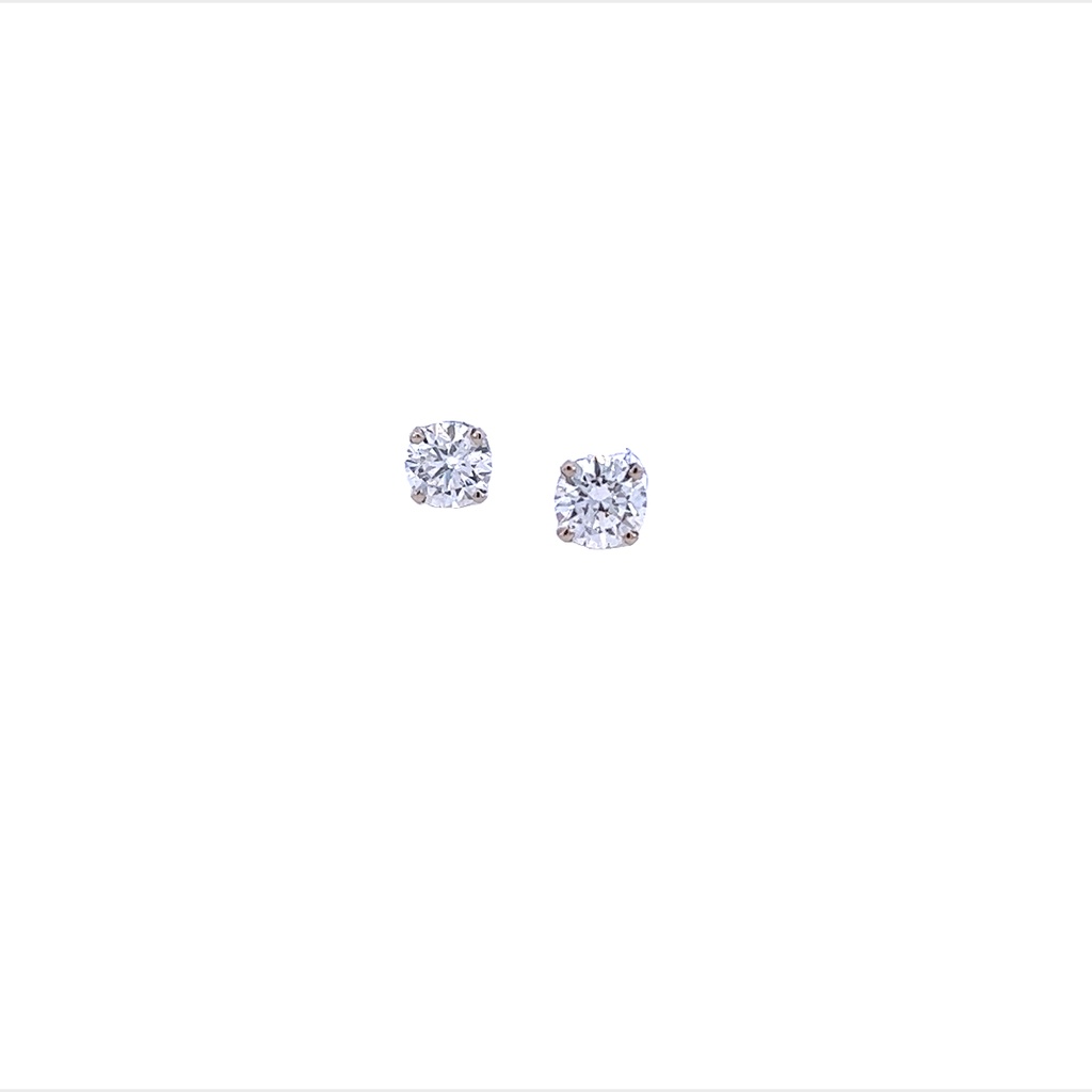 14Kt White Gold Four Prong Stud Earrings With Round Diamonds Weighing 1.00cttw