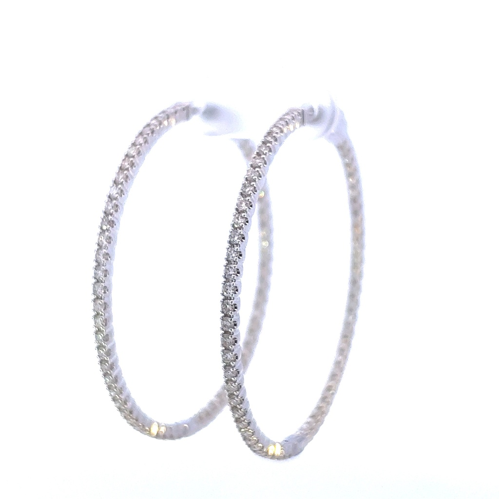 14Kt White Gold In/Out Hoop Earrings With 58 Round Diamonds Weighing 2.10cttw