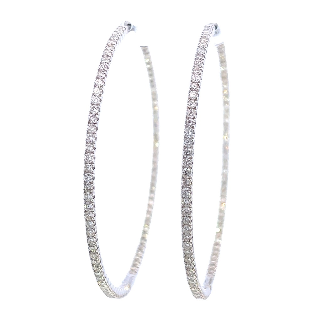 14Kt White Gold In/Out Hoop Earrings With 85 Round Diamonds Weighing 3.24cttw