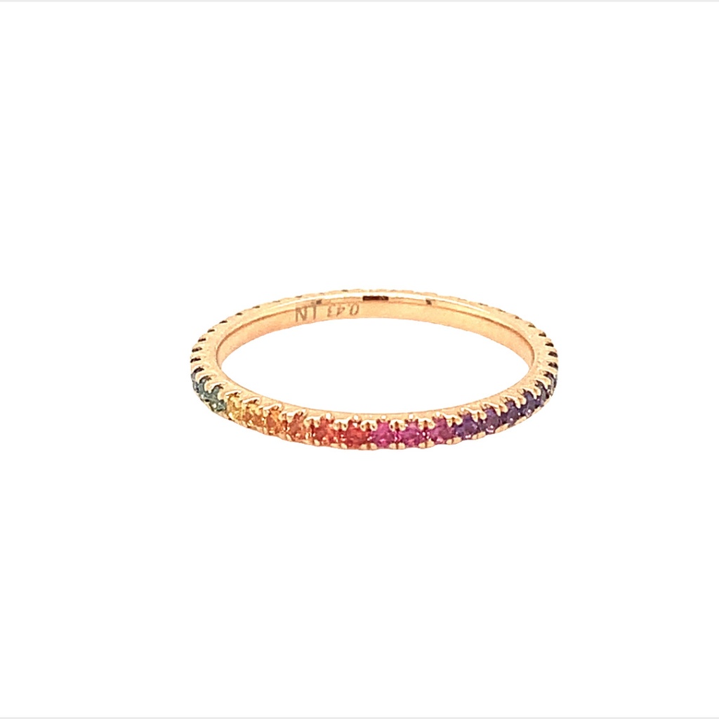 18Kt Rose Gold Eternity Band With Rainbow Sapphires Weighing 0.43cttw