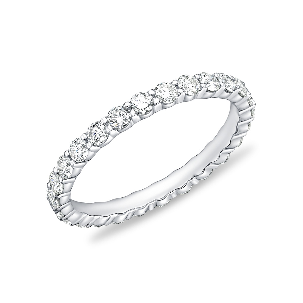 Platinum Petite Prong Eternity Band With Round Diamonds Weighing 1.04cttw
