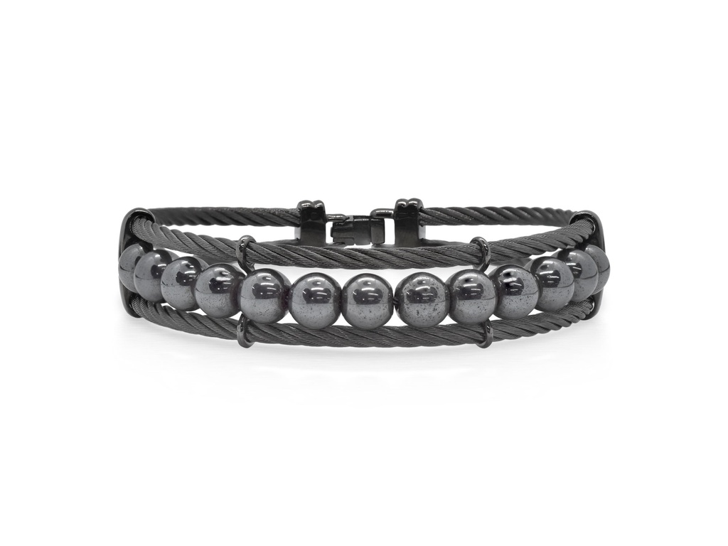 Stainless Steel Black Nautical Cable Men's Bracelet With Onyx Beads
