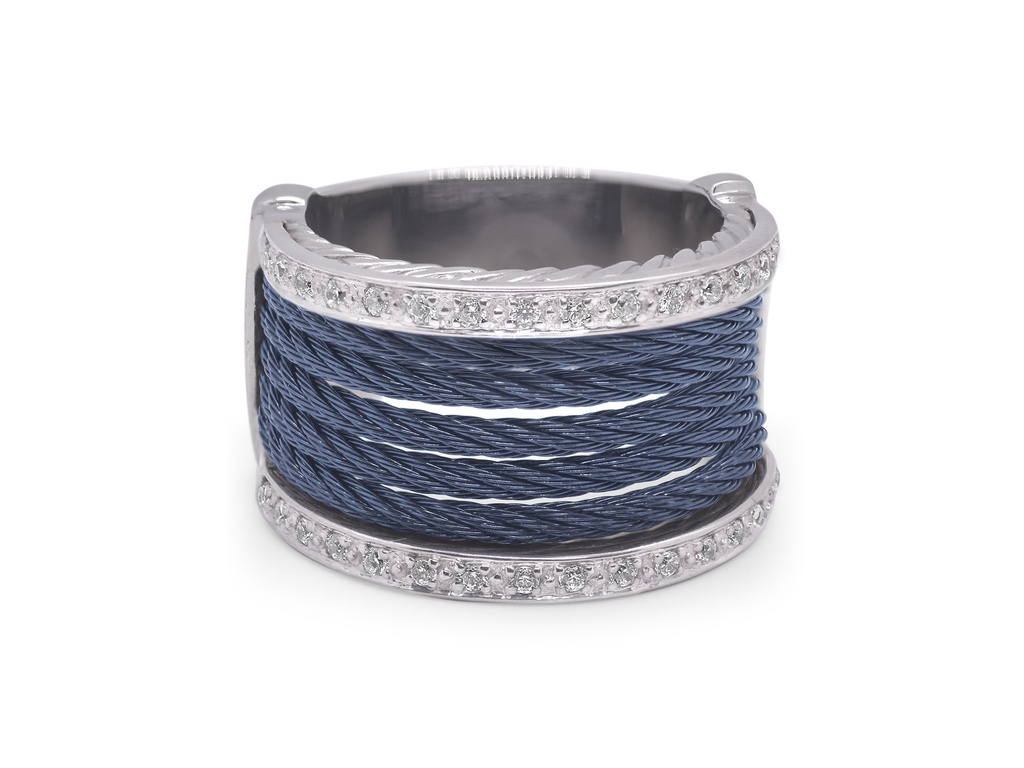 White Gold And Blueberry Nautical Cable Diamond Ring 0.27cttw