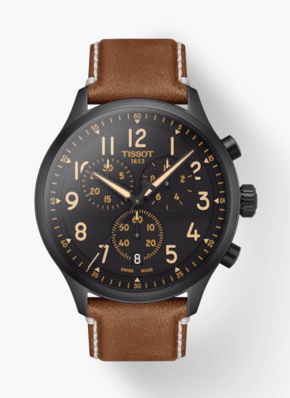 45mm Black Dial Watch With Brown Leather Strap