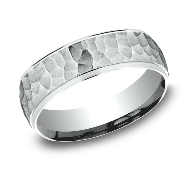 14Kt White Gold 6mm Comfort Fit Hammer Finish Band Sz10