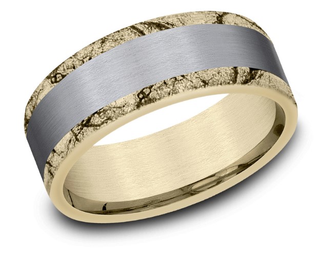 Tantalum And 14Kt Yellow Gold 8mm Comfort Fit Satin Center Band Sz10