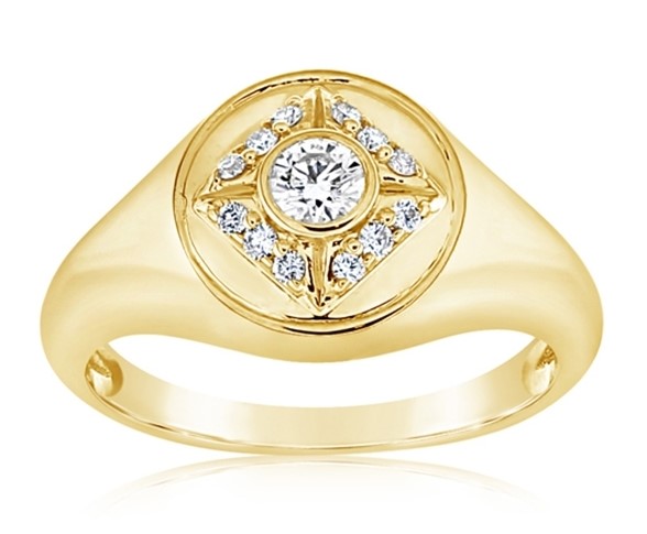 Yellow Gold Diamond Icon Signet Ring 0.22cttw