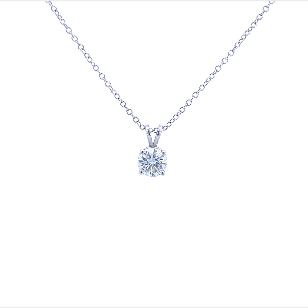 14Kt White Gold Pendant Necklace With A Round Diamond Weighing 1.11cttw