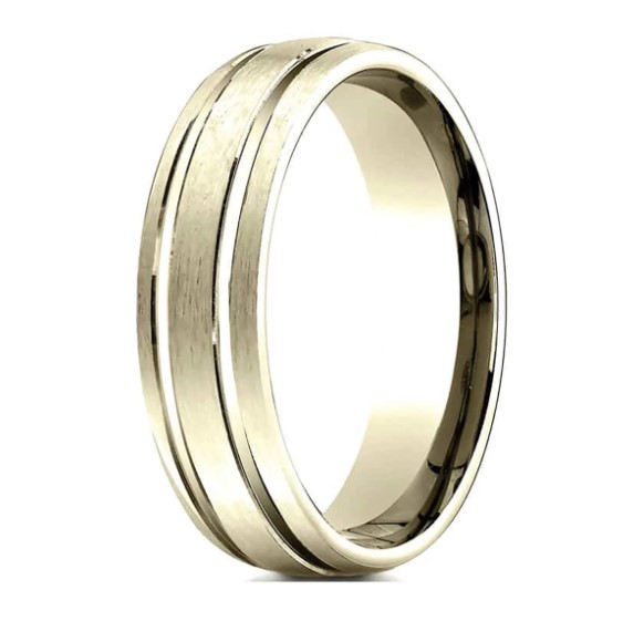 Yellow Gold Comfort Fit Satin Finish Two Cut Band