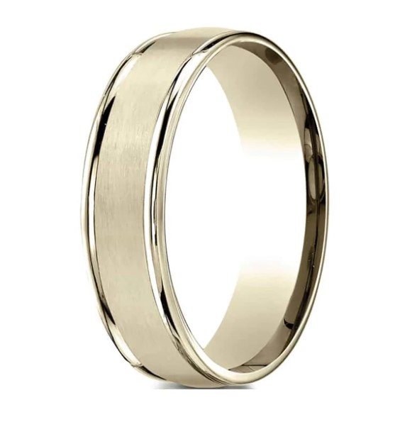 Yellow Gold Comfort Fit Satin Center 6mm Band