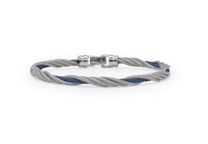 Stainless Steel Grey And Blueberry Nautical Cable Twisted Bangle Bracelet