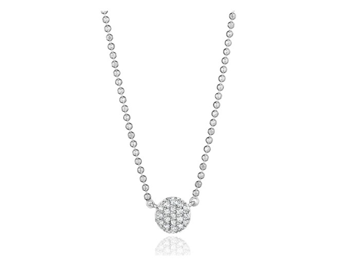 14Kt White Gold Micro Infinity Beaded Chain Necklace With Round Diamonds Weighing 0.10cttw
