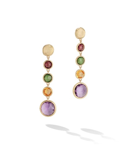 18Kt Yellow Gold Jaipur 5 Stone Drop Earrings With Multi Colored Gemstones