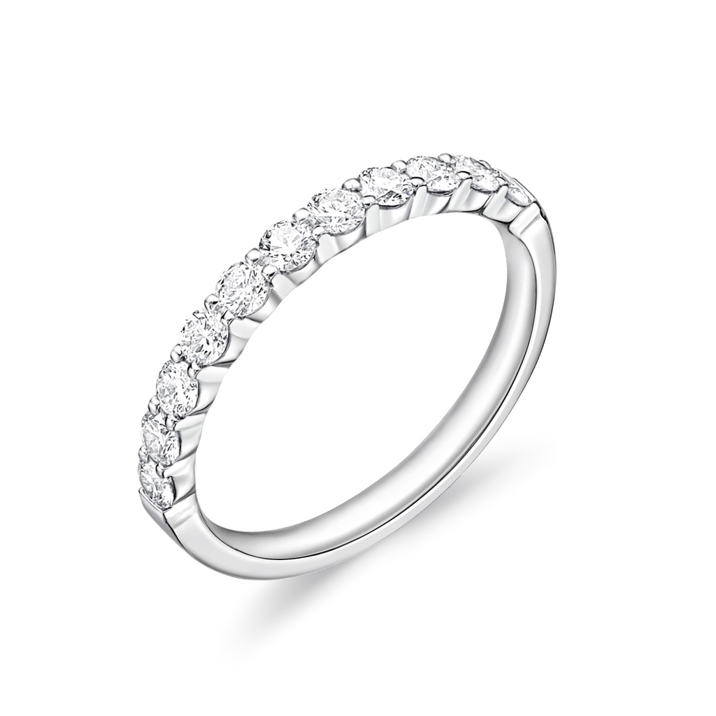 Platinum Petite Prong Half Eternity Band With 11 Round Diamonds Weighing 0.53cttw