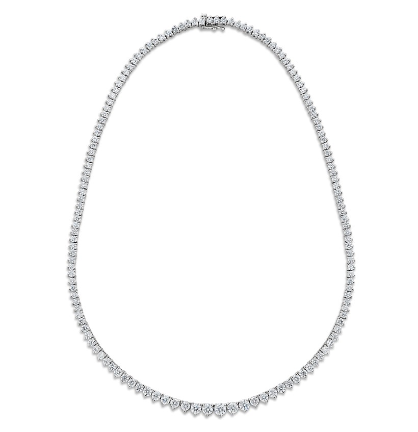 14Kt White Gold Graduated Riviera Necklace With 141 Round Diamonds Weighing 11.25cttw F-H/VS-SI1
