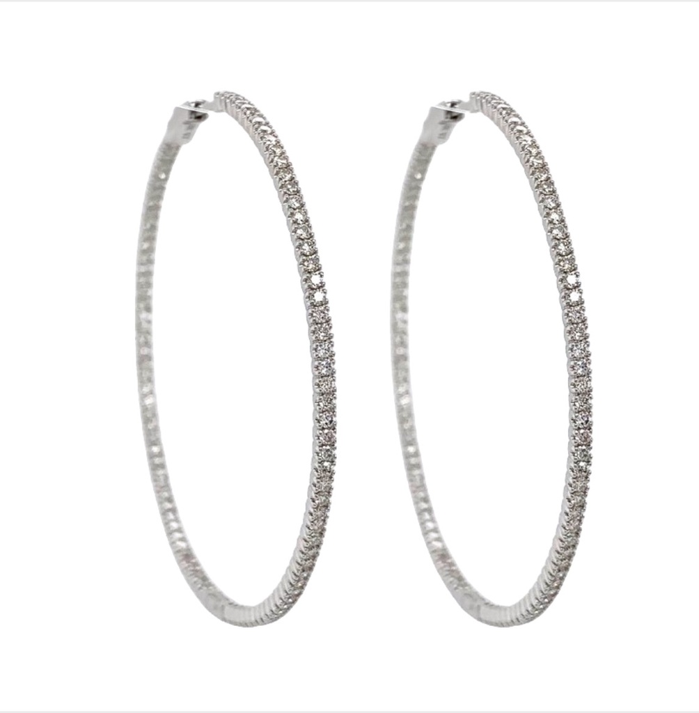 18Kt White Gold In/Out Hoop Earrings With 192 Round Diamonds Weighing 2.55cttw H-I/SI