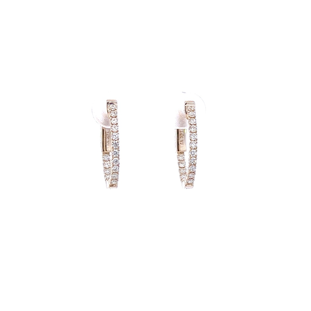 14Kt Yellow Gold In/Out Hoop Earrings With 32 Round Diamonds Weighing 0.50cttw