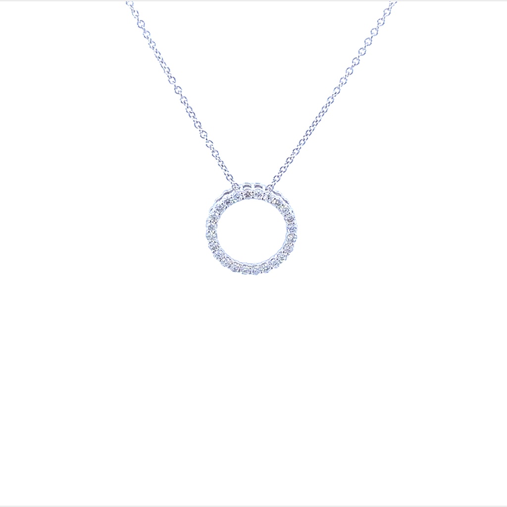 14Kt White Gold Circle Pendant Necklace With 24 Round Diamonds Weighing 0.31cttw