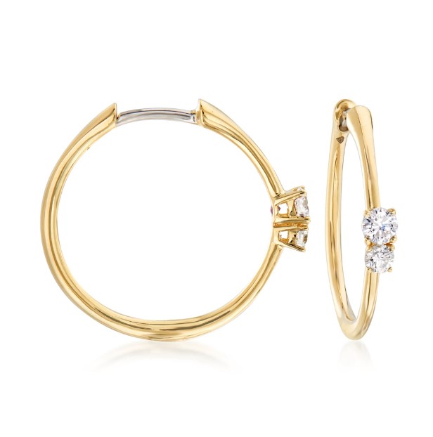 18Kt Yellow Gold Hoop Earrings With 4 Round Diamonds Weighing 0.35cttw