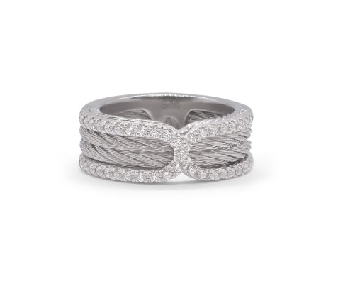 18Kt White Gold Grey Nautical Cable Ring With 43 Round Diamonds Weighing 0.36cttw