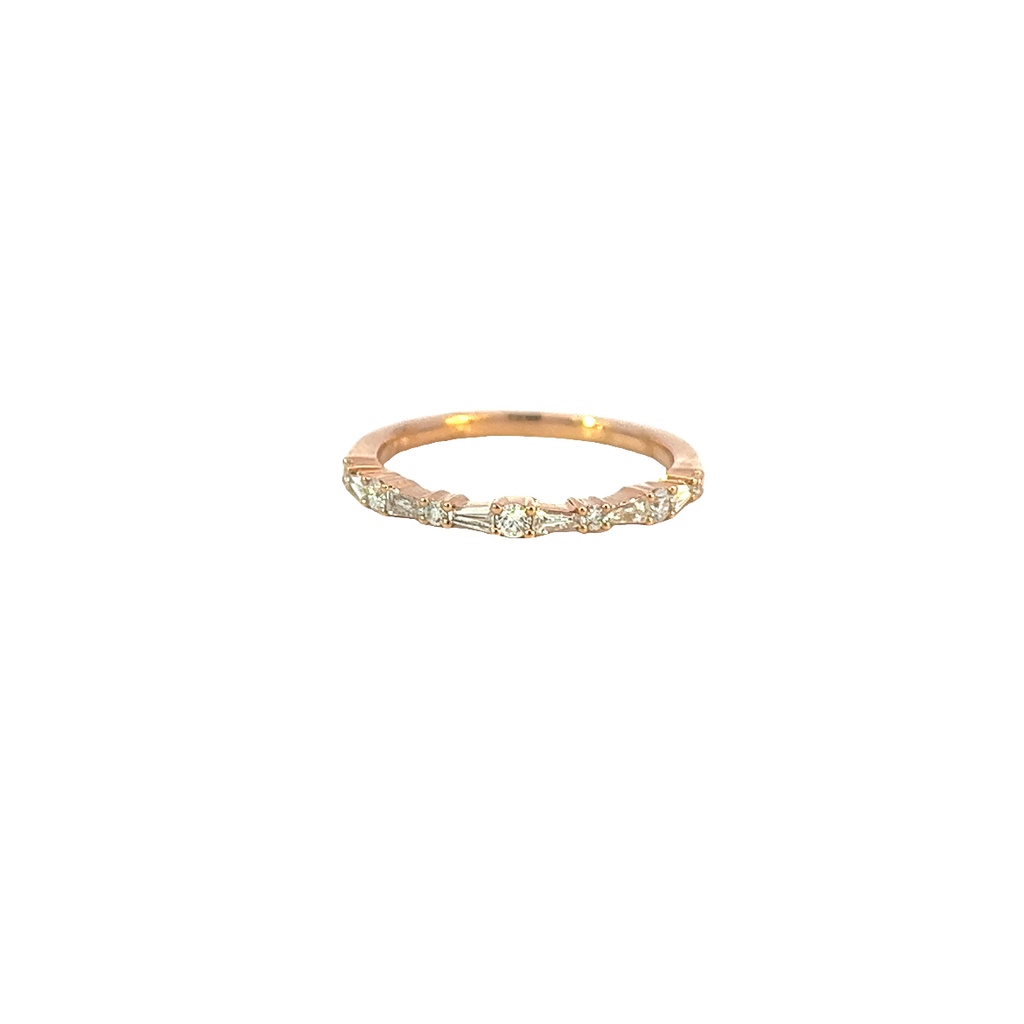 18Kt Rose Gold Stackable Band With 6 Baguette And 7 Round Diamonds Weighing 0.29cttw
