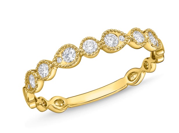 18Kt Yellow Gold Vintage Pear And Round Stackable Band With 11 Round Diamonds Weighing 0.21cttw