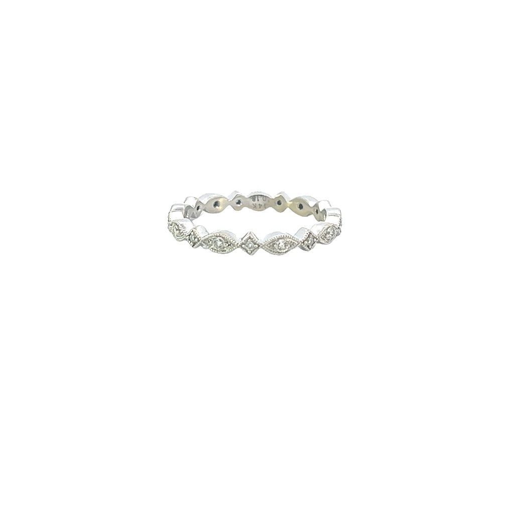14Kt White Gold Vintage Stackable Band With 17 Round Diamonds Weighing 0.18cttw