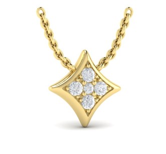 14Kt Yellow Gold Estrella Star Necklace With 5 Round Diamonds Weighing 0.18cttw