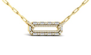 14Kt Yellow Gold Karina Link Necklace With 53 Round Diamonds And 10 Baguette Diamonds Weighing 0.58cttw