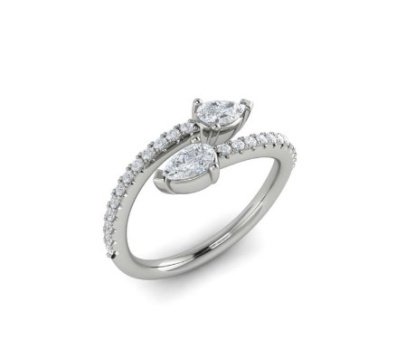 14Kt White Gold Sofia Bypass Ring With 24 Round Diamonds And 2 Pear Shaped Diamonds Weighing 0.60cttw