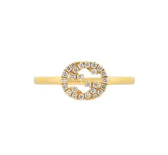 18Kt Yellow Gold Interlocking GG Ring With 26 Round Diamonds Weighing 0.12cttw