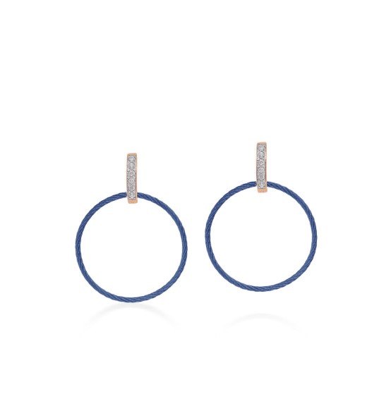 18Kt Rose Gold blueberry Nautical Cable Circle Drop Earrings With 12 Round Diamonds Weighing 0.10cttw