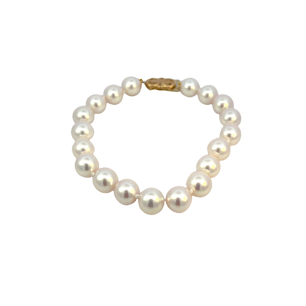 14Kt Yellow Gold Cultured Pearl Bracelet With 19 8.5x8mm Pearls 7"