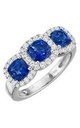 18Kt White Gold Three Station Halo Style Ring With (3) Cushion Cut Sapphires Weighing 2.10ct And (42) Round Diamonds Weighing 0.43ct