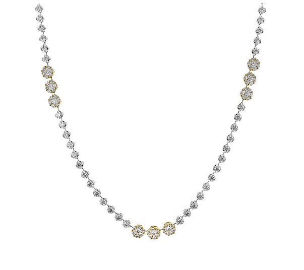 18Kt Two Toned Necklace With (115) Round Diamonds Weighing 3.38cttw