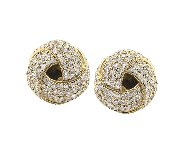 18Kt Yellow Gold Knot Stud Earrings With (198) Round Diamonds Weighing 1.00cttw