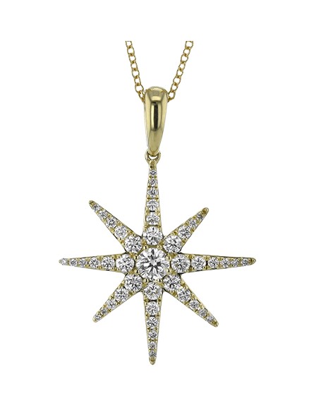 18Kt Yellow Gold Star Pendant Necklace With (44) Round Diamonds Weighing 0.57cttw