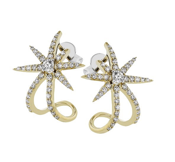 18Kt Yellow Gold Starburst Drop Earrings With (84) Round Diamonds Weighing 0.70cttw