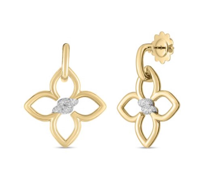 18Kt Two Toned Cialoma Stud Earrings With Round Diamonds Weighing 0.15cttw