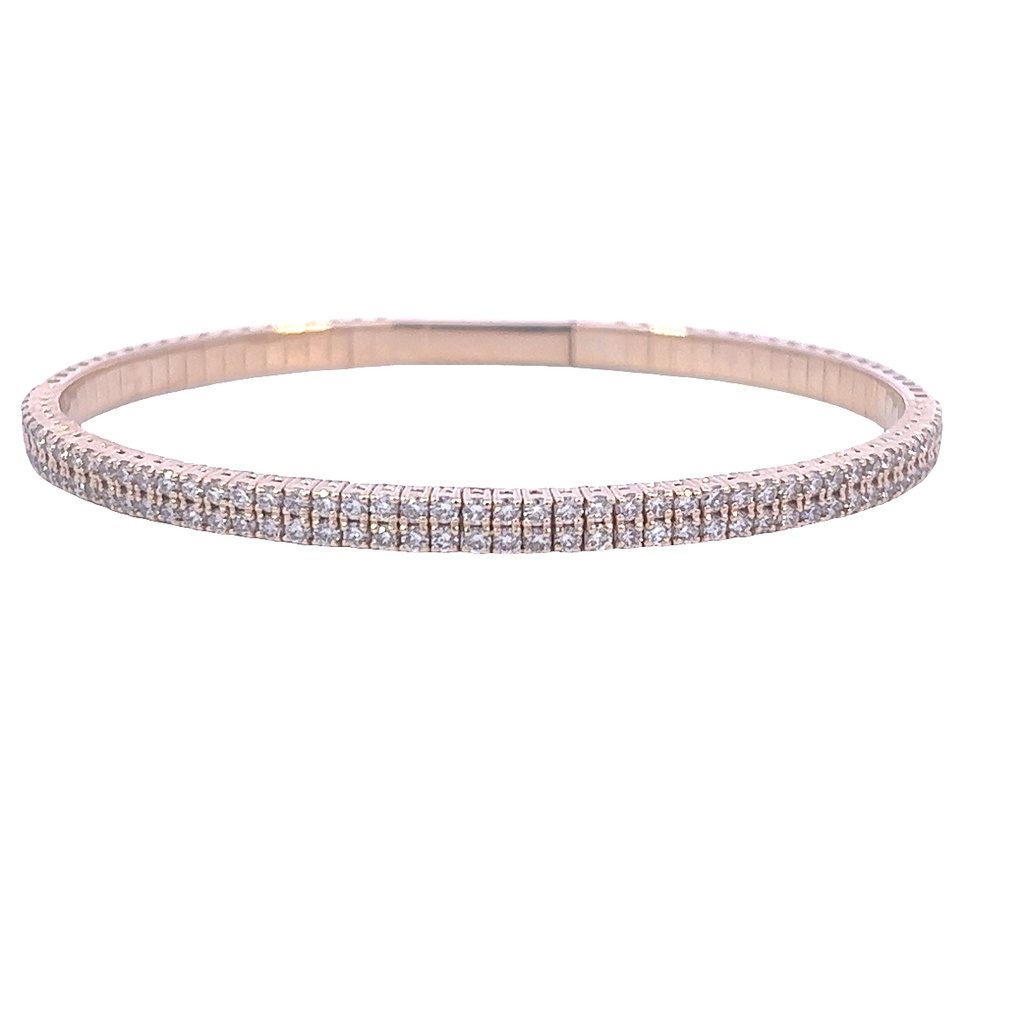 14Kt Yellow Gold Two Row Bangle With 98 Round Diamonds Weighing 1.78cttw
