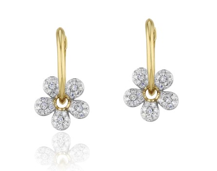 14Kt Yellow Gold Symphony Flower Earrings With (80) Round Diamonds Weighing 0.41cttw
