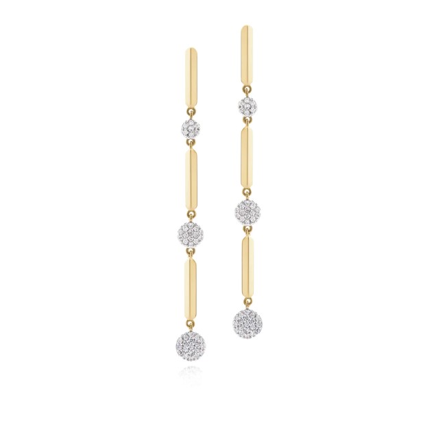 14Kt Yellow Gold Knife Edge Triple Infinity Drop Earrings With (80) Round Diamonds Weighing 0.34cttw