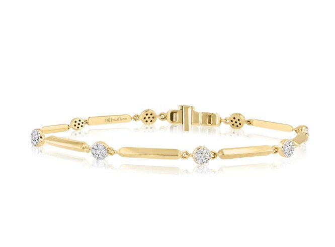 14Kt Yellow Gold Knife Edge Infinity Line Bracelet With (56) Round Diamonds Weighing 0.24cttw