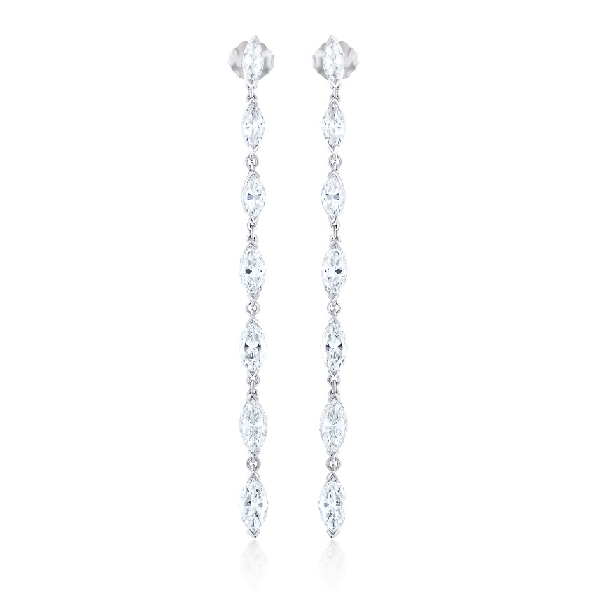 Platinum Dangle Earrings With (15) Marquise Diamonds Weighing 4.75cttw