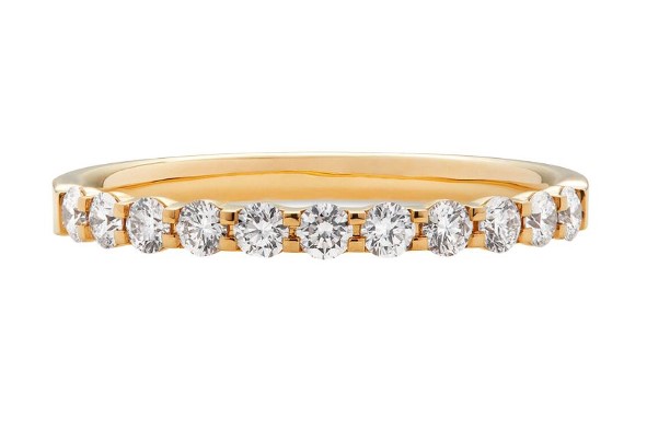 18Kt Yellow Gold Petite Prong Half Eternity Band With (11) Round Diamonds Weighing 0.79cttw