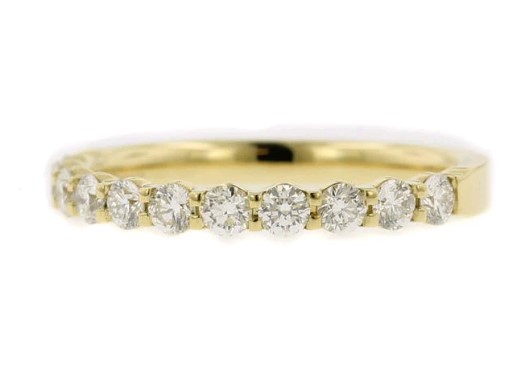 18Kt Yellow Gold Petite Prong Half Eternity Band With 11 Round Diamonds Weighing 0.55cttw